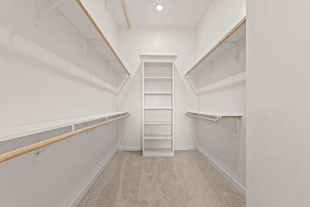 spacious closet featuring light carpet
