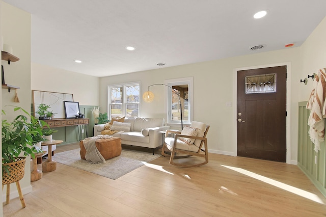 living room with light wood-type flooring