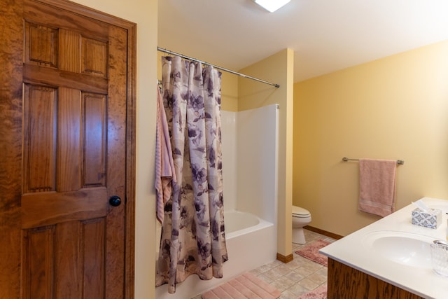 full bathroom with tile patterned flooring, vanity, toilet, and shower / bath combination with curtain