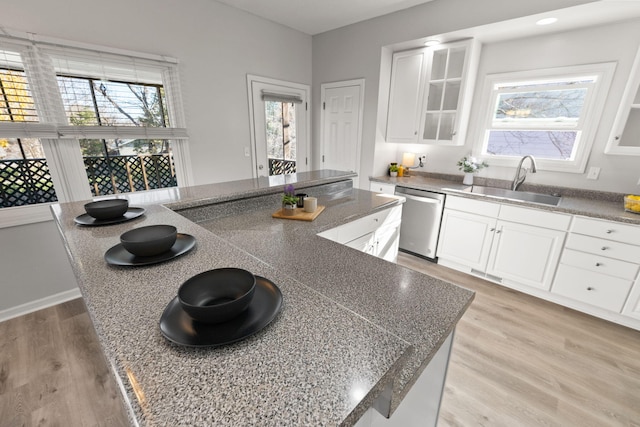 kitchen with dishwasher, white cabinets, and plenty of natural light