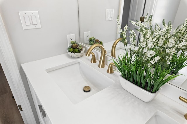 bathroom featuring hardwood / wood-style floors and vanity