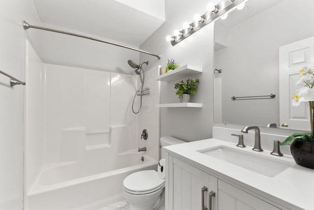 full bathroom featuring vanity, shower / bath combination, and toilet