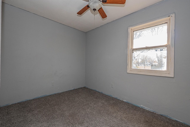 unfurnished room featuring ceiling fan and carpet floors