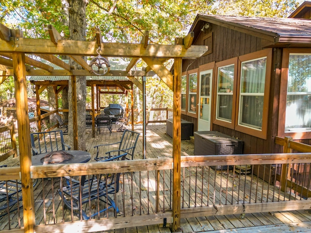 wooden deck featuring central AC