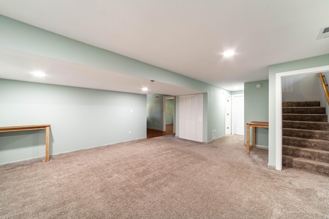 basement with carpet