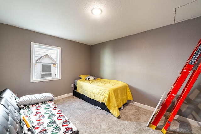 bedroom with light carpet