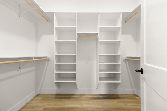 walk in closet with hardwood / wood-style floors