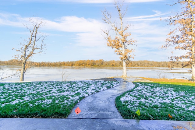 view of yard featuring a water view