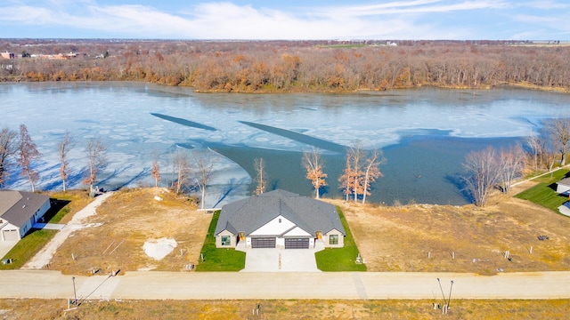 aerial view with a water view