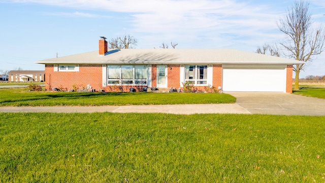 ranch-style house with a front yard and a garage