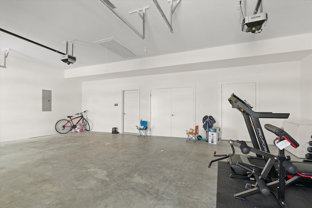 garage featuring electric panel and a garage door opener