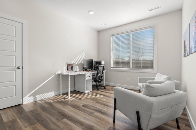 home office featuring hardwood / wood-style flooring