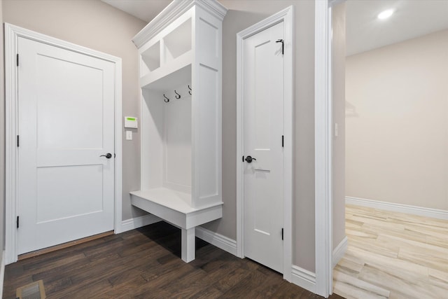 mudroom featuring dark hardwood / wood-style flooring