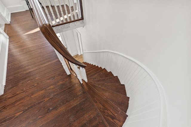 stairway with wood-type flooring