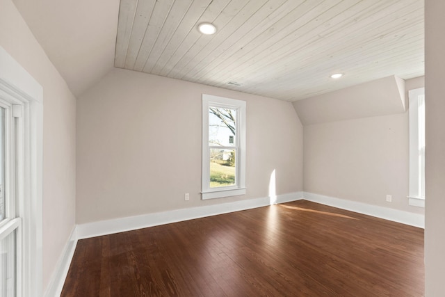 additional living space with hardwood / wood-style floors, lofted ceiling, and wooden ceiling