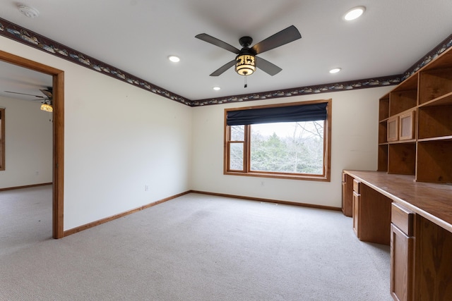 12500 W Rocheport Gravel Rd, Rocheport, MO 65279 - unfurnished room featuring light carpet, recessed lighting, baseboards, and a ceiling fan