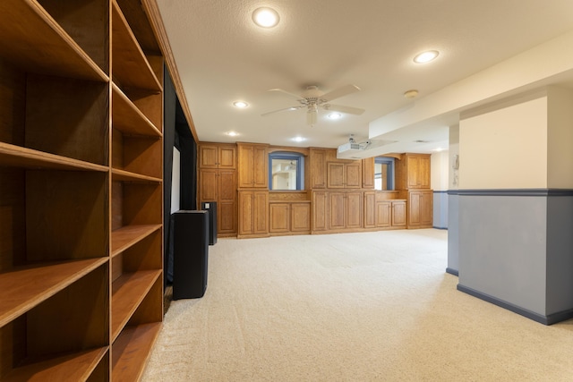 12500 W Rocheport Gravel Rd, Rocheport, MO 65279 - interior space featuring a ceiling fan, recessed lighting, light colored carpet, and baseboards