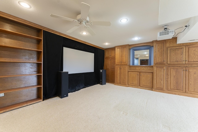 12500 W Rocheport Gravel Rd, Rocheport, MO 65279 - home theater room featuring recessed lighting, a ceiling fan, and light carpet