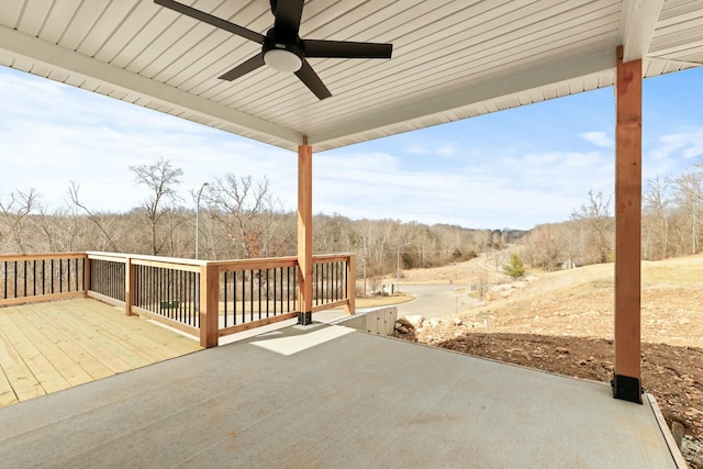 view of patio / terrace with ceiling fan and a wooden deck