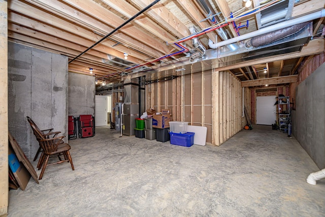 basement featuring heating unit