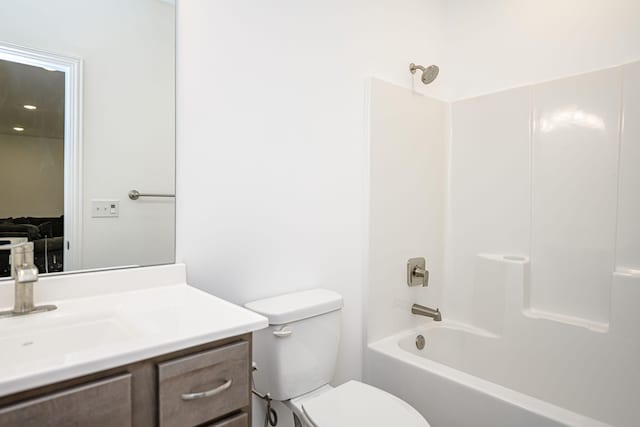 full bathroom with vanity, toilet, and tub / shower combination