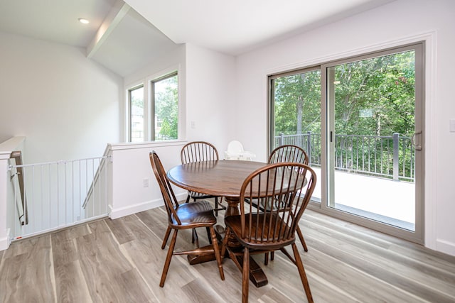 dining area featuring a wealth of natural light and light hardwood / wood-style flooring