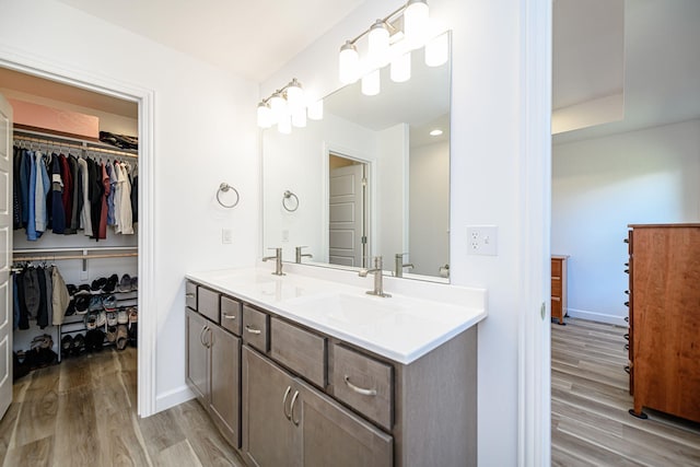 bathroom featuring hardwood / wood-style floors and vanity