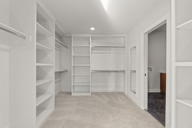 spacious closet with light colored carpet