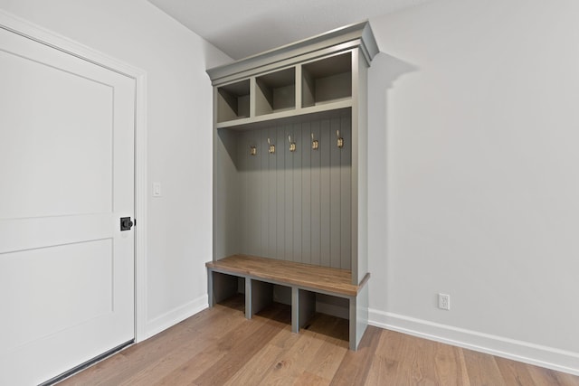 mudroom with light hardwood / wood-style flooring