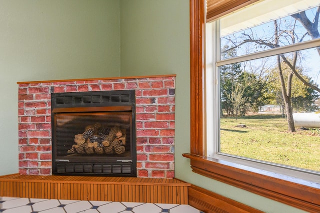 room details with a brick fireplace