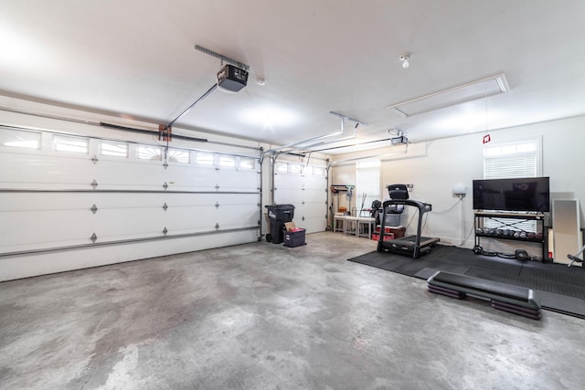 garage with a garage door opener