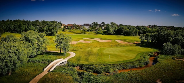 drone / aerial view with view of golf course