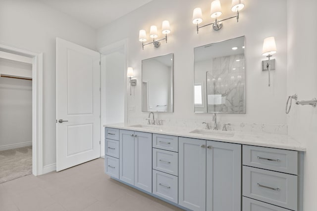 bathroom featuring vanity and walk in shower