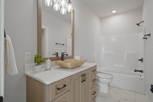 full bathroom with vanity, toilet, and tub / shower combination