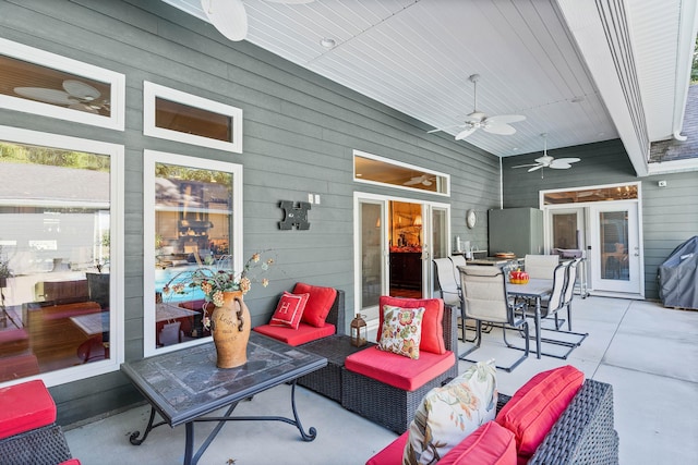 view of patio / terrace featuring an outdoor living space and ceiling fan