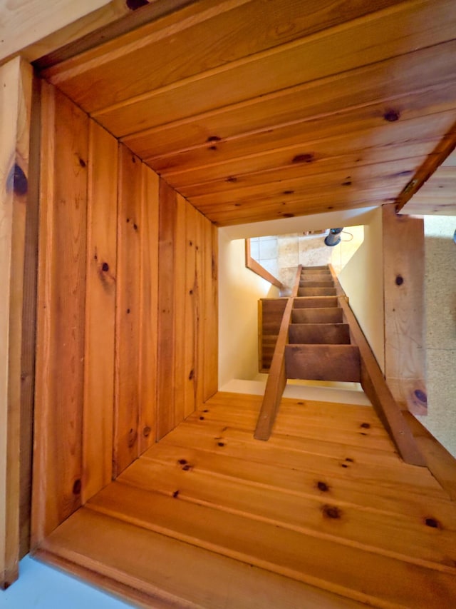 bonus room with wood walls and wood ceiling