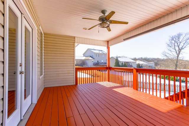 wooden deck with ceiling fan