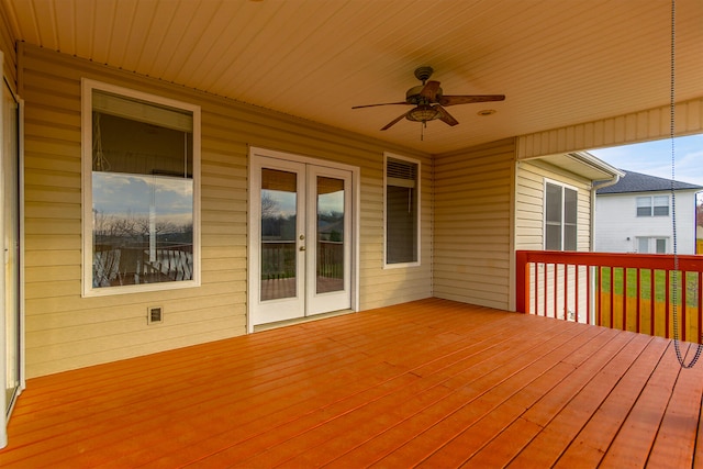 3103 Woods Crossing Dr, Columbia, MO 65202 - wooden terrace with ceiling fan and french doors