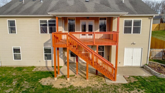 3103 Woods Crossing Dr, Columbia, MO 65202 - back of house with french doors, stairway, fence, a patio, and ceiling fan