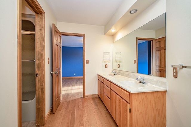 bathroom featuring wood-type flooring and vanity