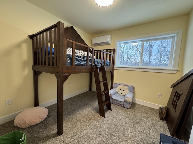 carpeted bedroom with a wall unit AC