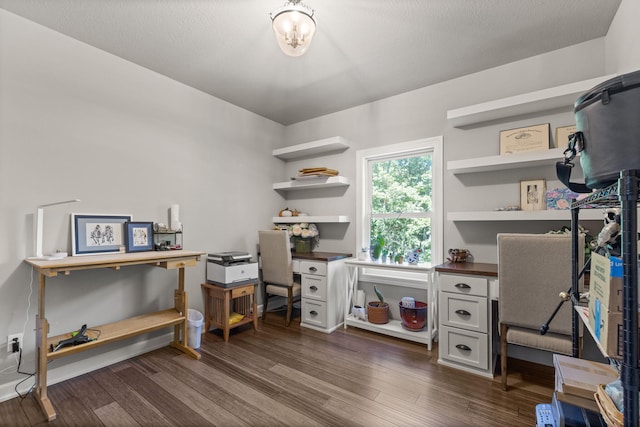 home office featuring dark wood-type flooring