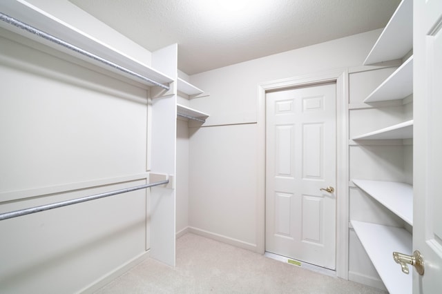 spacious closet with light carpet