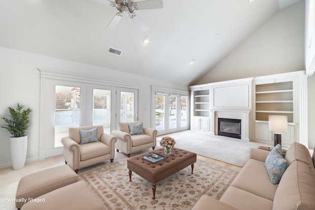 living room with ceiling fan