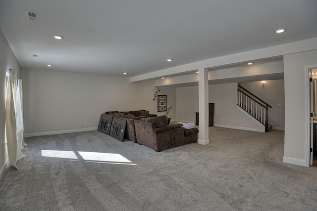 living room with light carpet