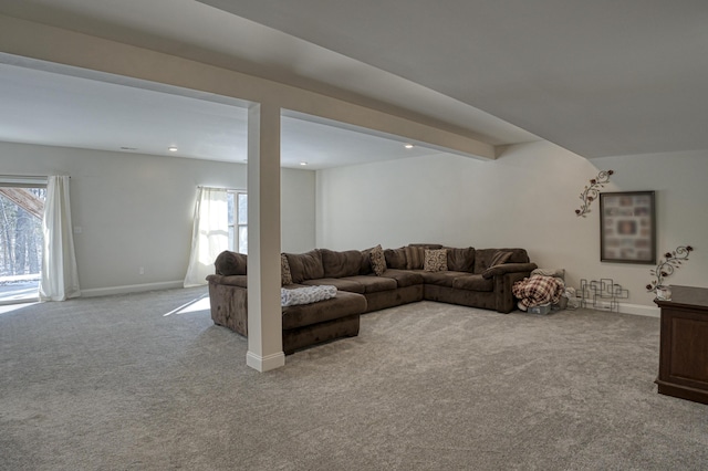 living room with light colored carpet