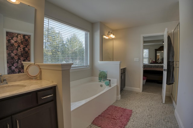 bathroom with vanity and a bathing tub