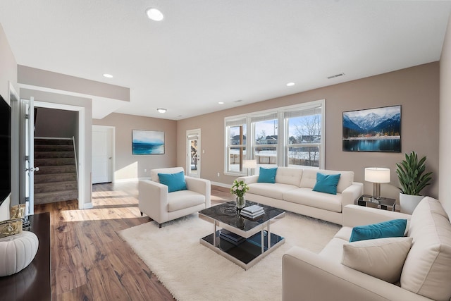 living room with wood-type flooring