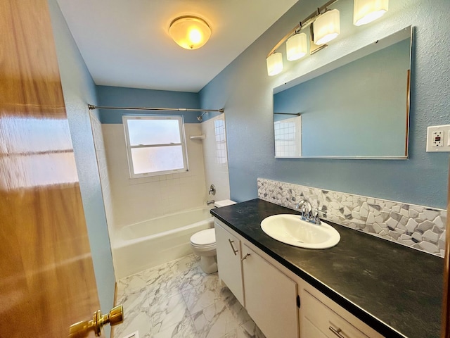 full bathroom featuring bathtub / shower combination, toilet, and vanity