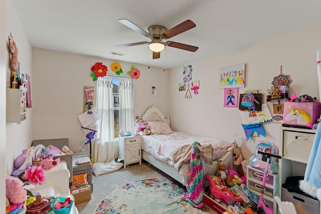 bedroom with carpet flooring and ceiling fan